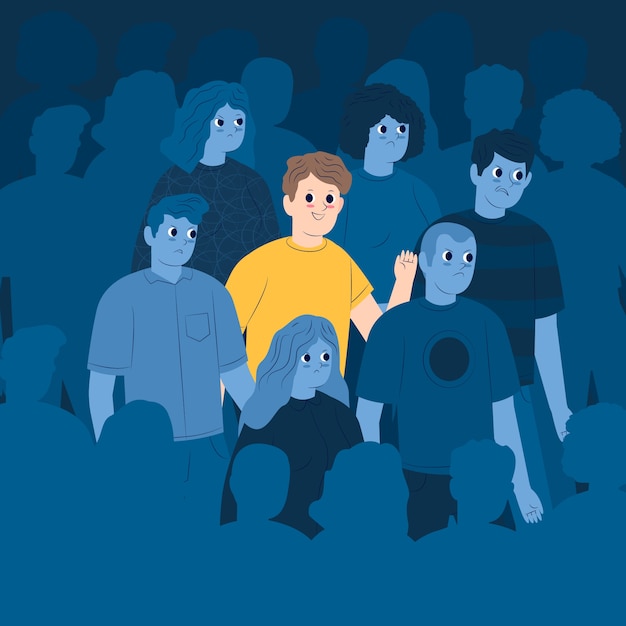 Persona sorridente in mezzo alla folla