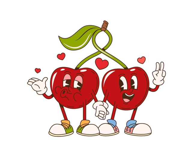 Personaggi dei cartoni animati retro groovy cherry twins