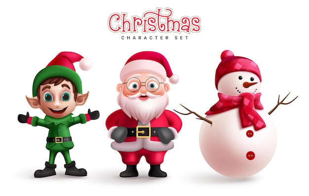 Personaggi di Natale disegno set vettoriale Natale Babbo Natale renne e uomo di neve personaggio