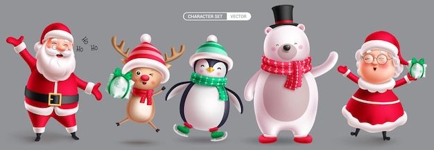 Personaggi di Natale disegno set vettoriale Personaggi carini di Natale in postura in piedi che cantano
