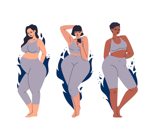 Personaggi femminili in un'illustrazione di tuta aderente grigia
