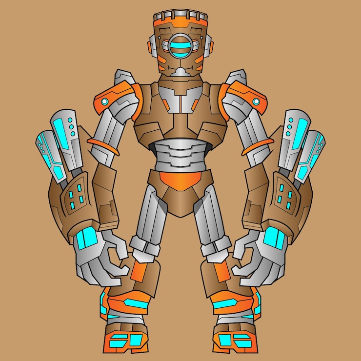 Vettore personaggi robotici per bambini personaggio robotico con post e gesti felici della tecnologia moderna