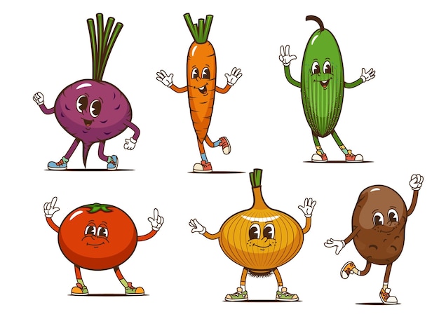 Personaggi vegetali di cartoni animati con facce divertenti