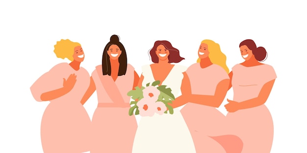 Personaggi vettoriali della sposa e delle damigelle