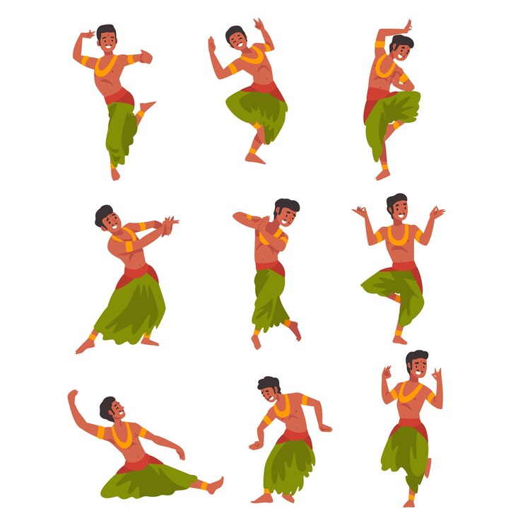 Vettore personaggio ballerino indiano in sari tradizionale set bella giovane donna che esegue l'illustrazione vettoriale della danza su sfondo bianco