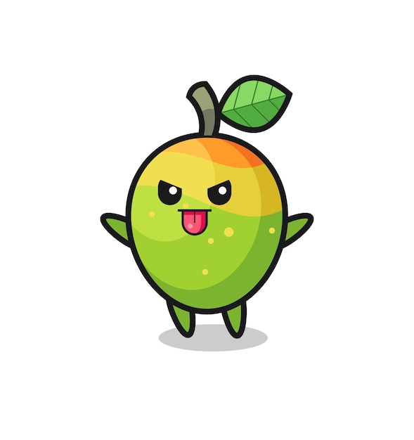 Personaggio cattivo mango in posa beffarda, design in stile carino per t-shirt, adesivo, elemento logo