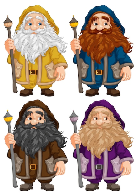 Personaggio dei cartoni animati del mago vecchio che tiene un bastone