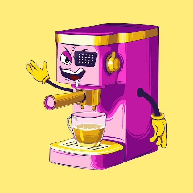 Personaggio dei cartoni animati della caffettiera Vettore della caffettiera espresso