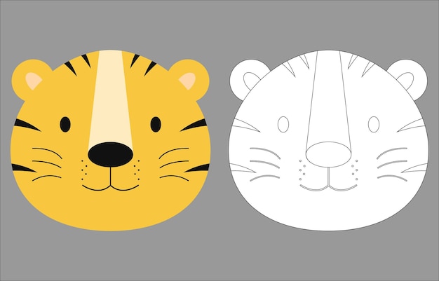 Personaggio dei cartoni animati della faccia della tigre Simpatico libro da colorare per la faccia dell'animale della tigre del contorno per i bambini Contorno vettoriale