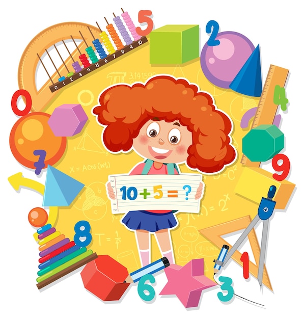 Personaggio dei cartoni animati della ragazza con tema di matematica e numero