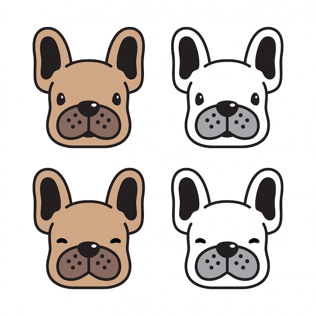 personaggio dei cartoni animati di cane testa bulldog francese faccia