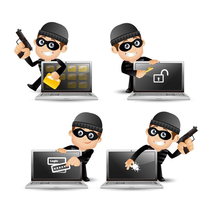 Vettore personaggio dei cartoni animati di hacker e ladro