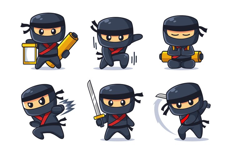 Personaggio dei cartoni animati di Ninja in varie pose
