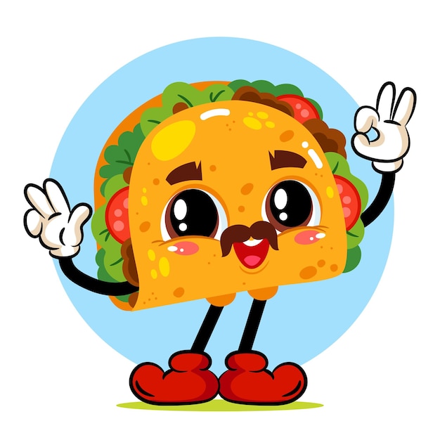 Personaggio dei cartoni animati di Taco piatto disegnato a mano