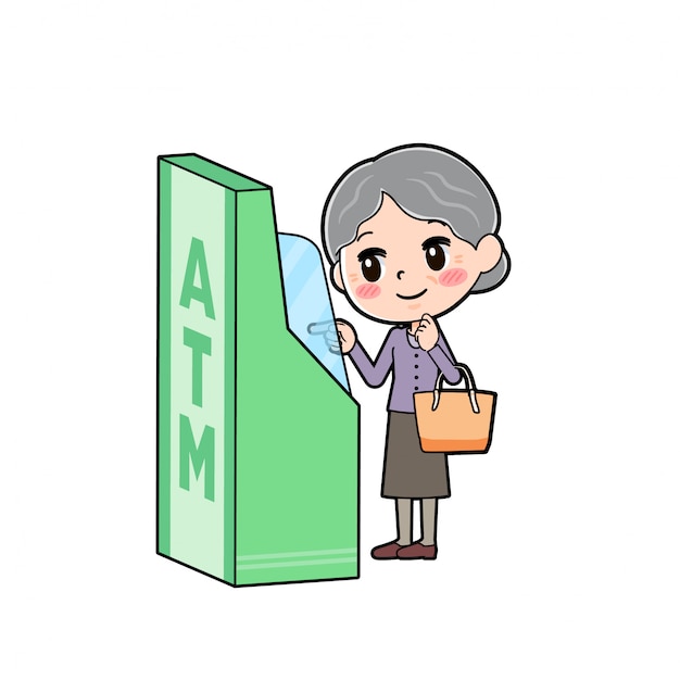 Personaggio dei cartoni animati nonna, tocco ATM
