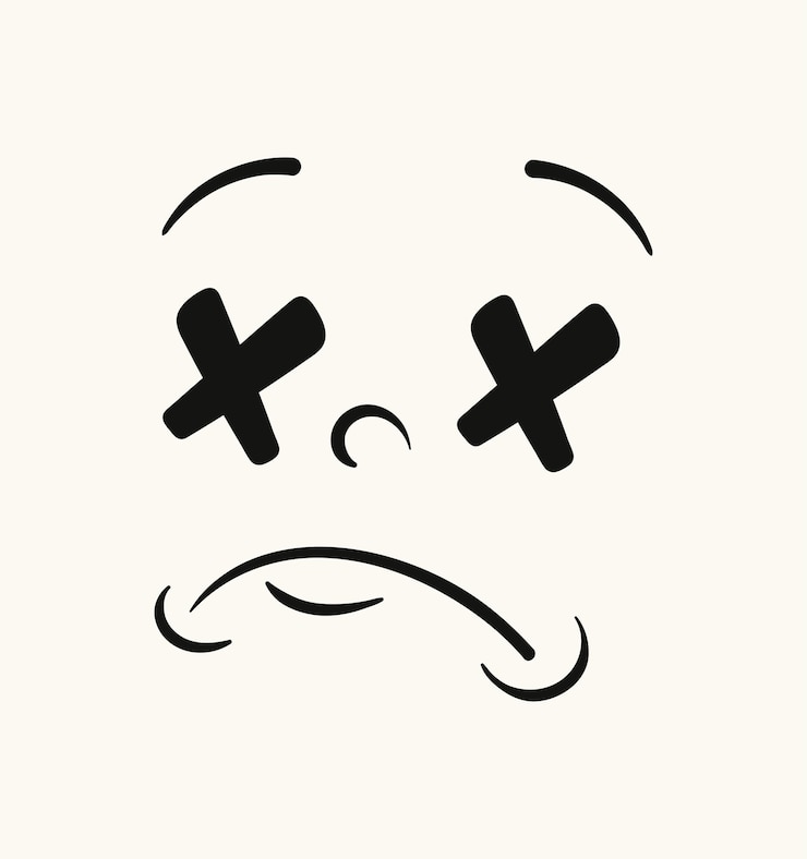 Vettore personaggio del concetto di faccia retrò dei cartoni animati con espressioni facciali ad occhi chiusi ed emozioni di sentimenti