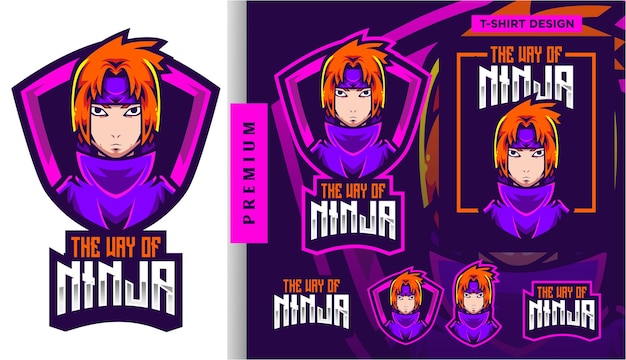 Personaggio del design del logo esport della mascotte Ninja Elite Sasuke Gaming