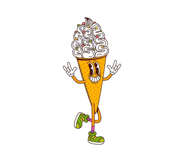 Personaggio del dessert groovy del cono di gelato dei cartoni animati