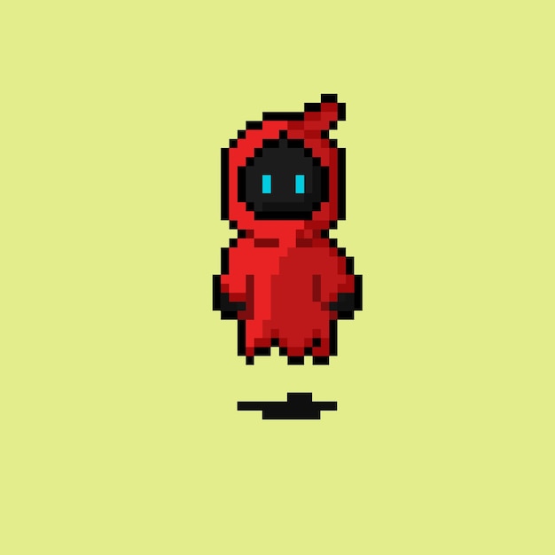 personaggio del destino del cappuccio rosso con stile pixel art
