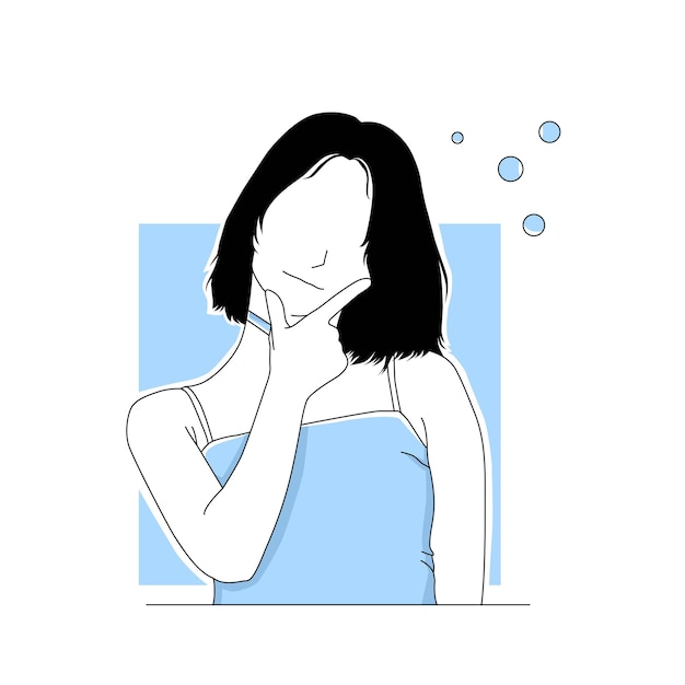 Personaggio della ragazza con l'illustrazione di arte della linea di posa curiosa