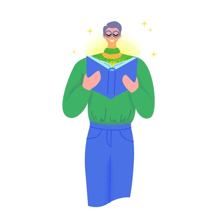 Personaggio di cartone animato Boy Hold Book e Reading Day Concept Vector