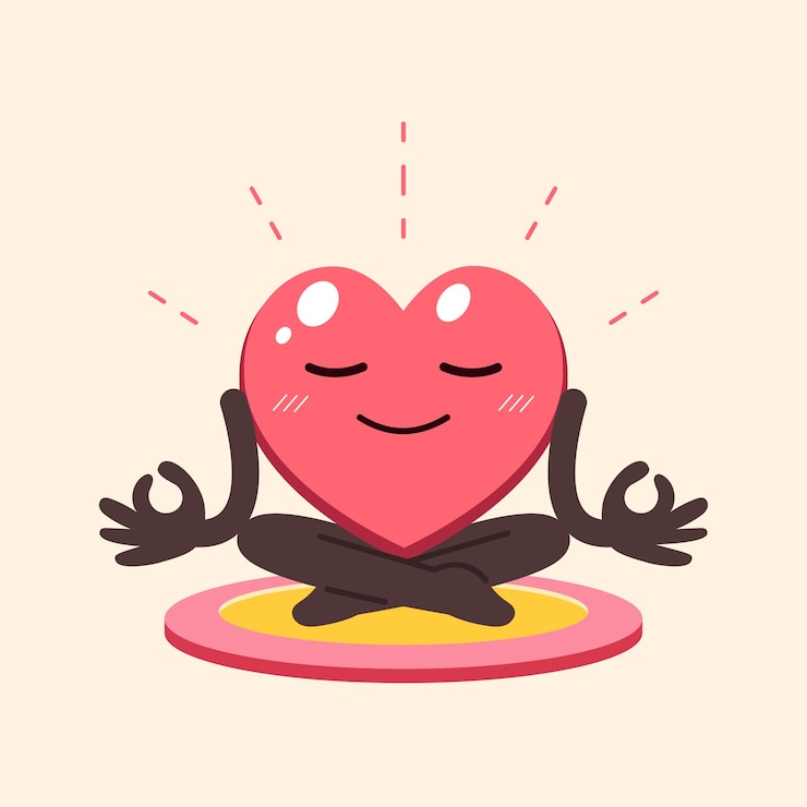 Vettore personaggio di cartone animato cuore meditazione yoga illustrazione vettoriale