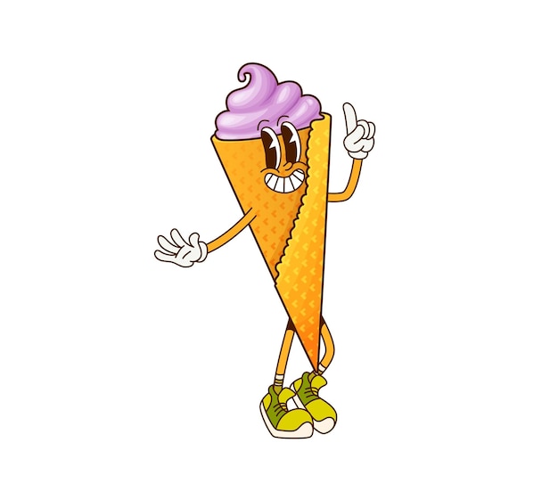 Personaggio di cartone animato di fast food con il cono di gelato groovy