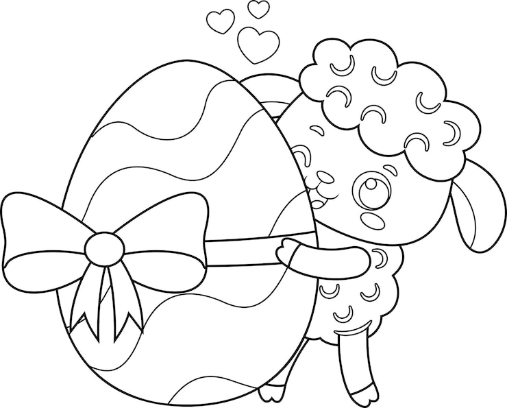 Vettore personaggio di cartone animato di pecore carino con un'illustrazione disegnata a mano di un uovo di pasqua vettoriale
