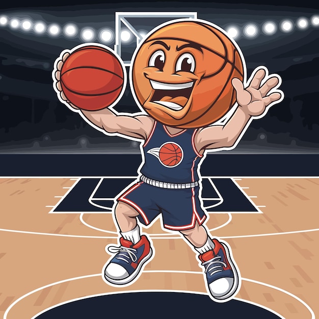 personaggio di cartone animato mascotte pallacanestro per l'illustrazione vettoriale