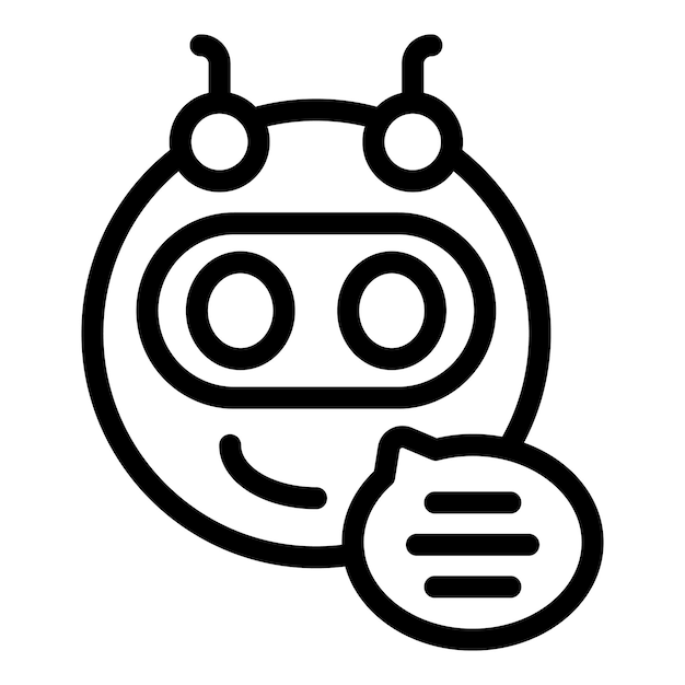 Personaggio di chatbot amichevole che sorride e mostra una bolla di chat