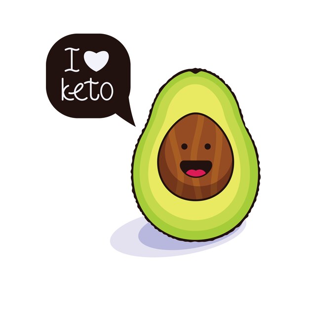 Personaggio divertente avocado con un fumetto.