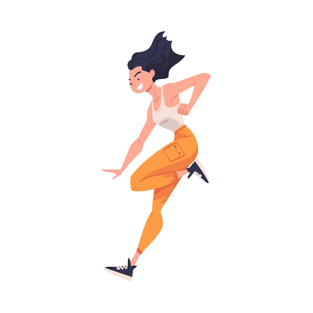 Personaggio femminile che salta Sentendo la libertà e il movimento Volando in mezzo all'aria Illustrazione vettoriale