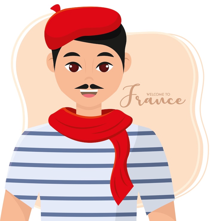 Vettore personaggio francese maschile isolato con abiti tradizionali illustrazione vettoriale del concetto francese