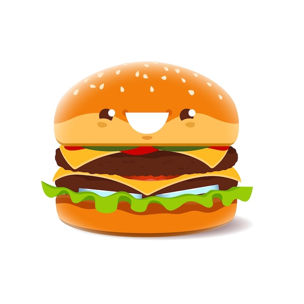 Personaggio kawaii cartone animato hamburger o cheeseburger