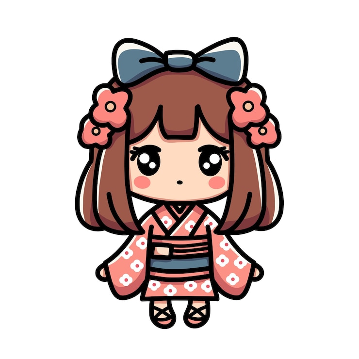 Vettore personaggio kawaii in abbigliamento tradizionale