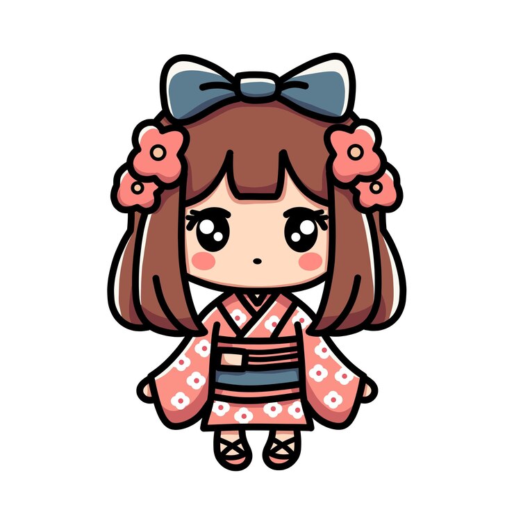 Vettore personaggio kawaii in abbigliamento tradizionale