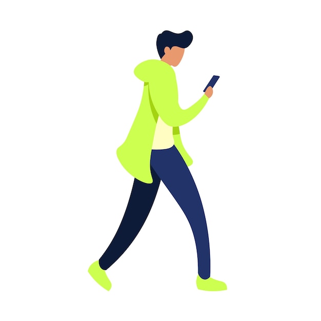 Personaggio maschile che guarda la sua illustrazione vettoriale del telefono