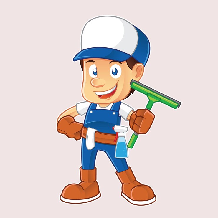 Vettore personaggio mascotte detergente per vetri