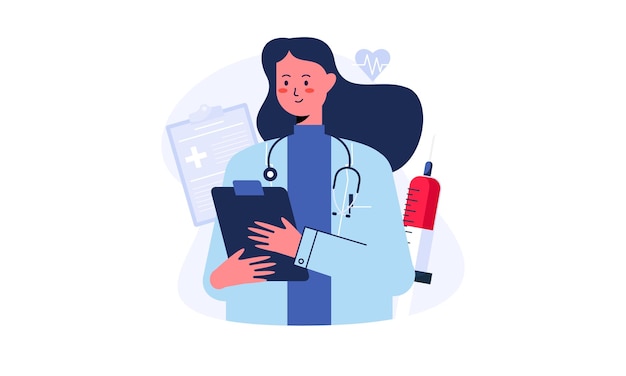 Personaggio medico con stetoscopio Illustrazione vettoriale Concetto di trattamento medico