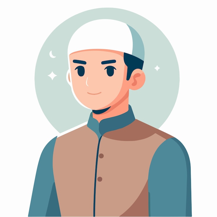 Vettore personaggio musulmano maschio vettoriale con uno stile di design piatto che è semplice e minimalista