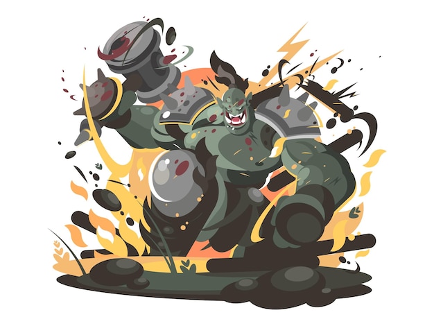 Personaggio orco nel martello da guerra