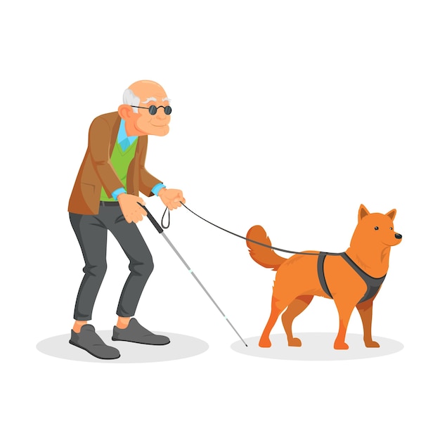 Personaggio vecchio cieco e guida per cani
