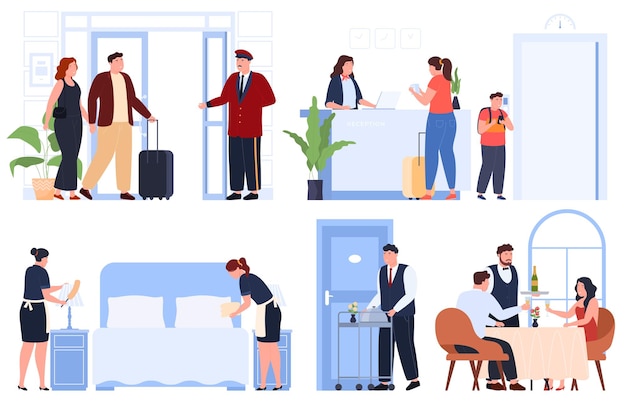Personale di servizio dell'hotel Buon riposo durante il viaggio Illustrazione vettoriale