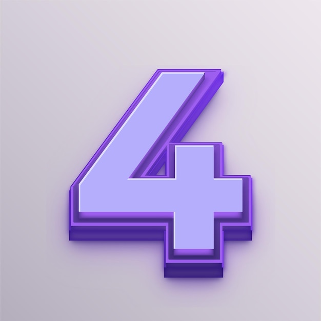 Personalizzabile Purple 3D Vector numero 4 Icon per l'istruzione Business e Media