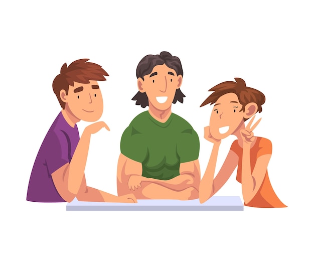 Persone allegre sedute a comunicare e a guardarci Set Incontro di amici Illustrazione vettoriale di cartoni animati