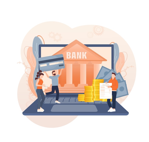 Persone bancarie di linea per la progettazione della pagina del conto Illustrazione vettoriale isometrica Banca
