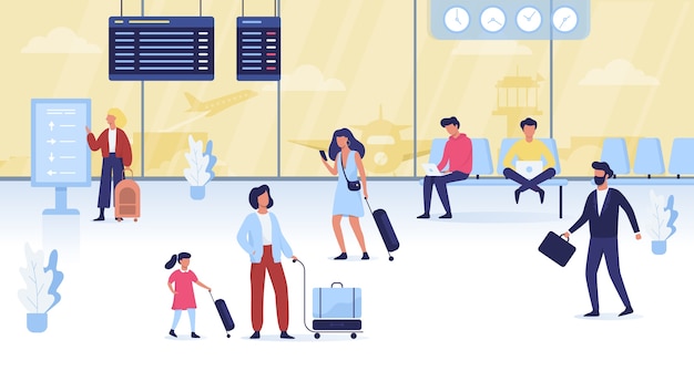 Persone che camminano con il bagaglio in aeroporto