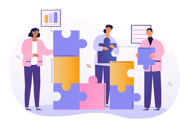 Persone che collegano elementi di puzzle formazione del personale team di pensiero analisi dei big data dell'azienda.