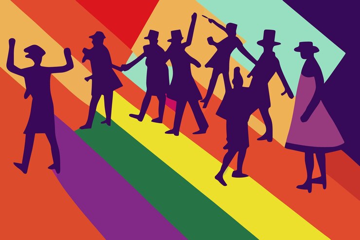 Vettore persone che esprimono tolleranza per l'illustrazione di accessori arcobaleno orgoglio lgbtq