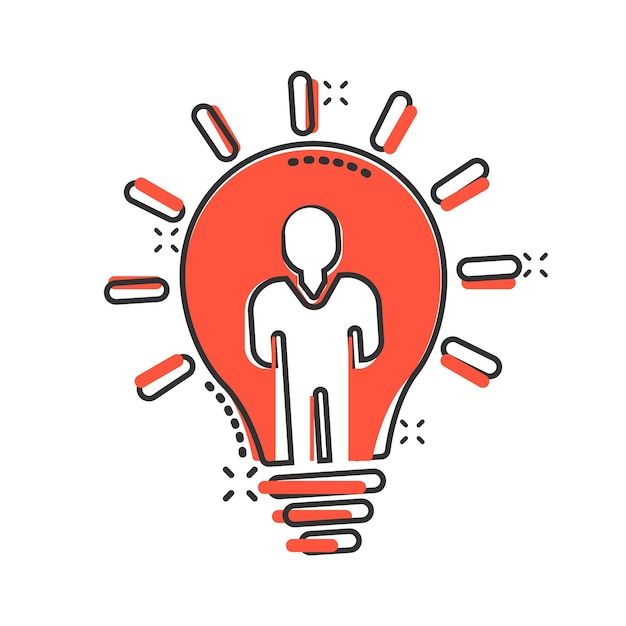 Persone con icona a lampadina in stile fumetto idea cartoon raccolta vettore illustrazione su sfondo bianco isolato Concetto di business con effetto splash mente cerebrale